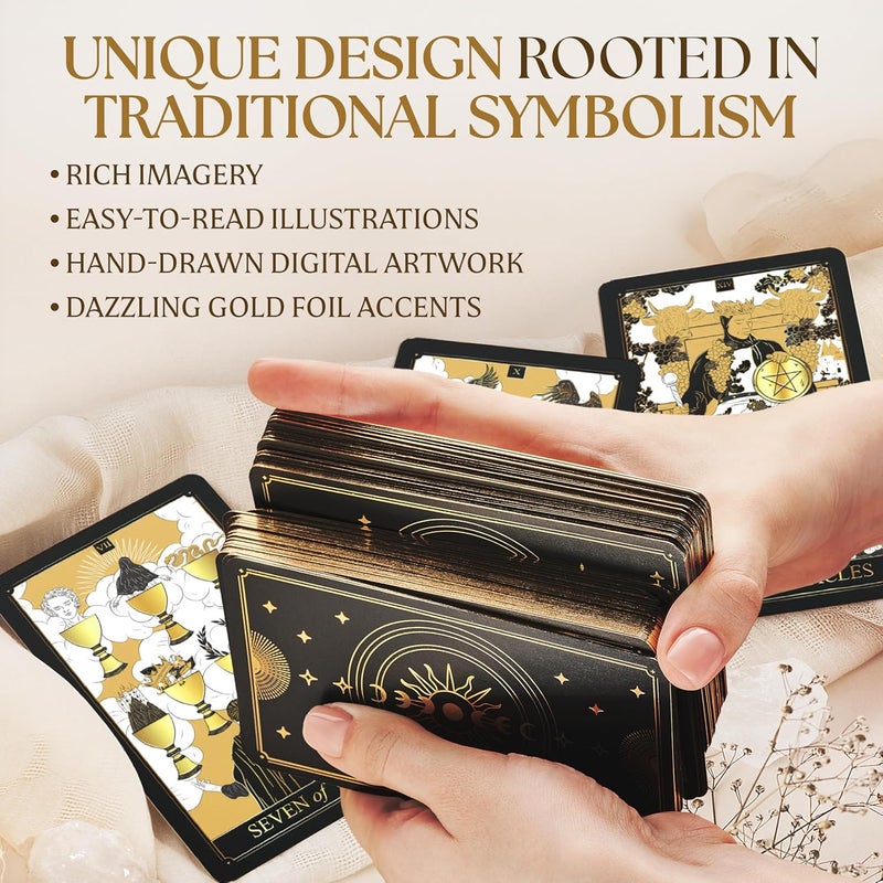 Wyspell Gold Tarot Cards with Guide Book - 78-Card Unique Tarot Deck for Beginners - Gilded Edges & Gold Foil Design - Classic Traditional Tarot Deck - Image 5